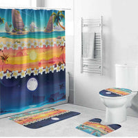 Hawaii Beach Landscape Time-Lapse Bathroom Set Tropical Plumeria Flowers - Polynesian Pride