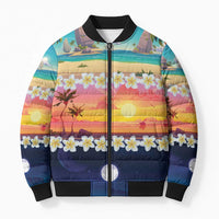 Hawaii Beach Landscape Time-Lapse Bomber Puffer Jacket Tropical Plumeria Flowers - Polynesian Pride