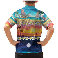 Hawaii Beach Landscape Time-Lapse Family Matching Mermaid Dress and Hawaiian Shirt Tropical Plumeria Flowers - Polynesian Pride