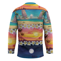 Hawaii Beach Landscape Time-Lapse Hockey Jersey Tropical Plumeria Flowers - Polynesian Pride