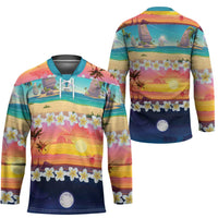 Hawaii Beach Landscape Time-Lapse Hockey Jersey Tropical Plumeria Flowers - Polynesian Pride