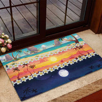 Hawaii Beach Landscape Time-Lapse Rubber Doormat Tropical Plumeria Flowers - Polynesian Pride