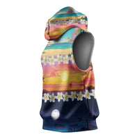 Hawaii Beach Landscape Time-Lapse Sleeveless Hoodie Tropical Plumeria Flowers - Polynesian Pride