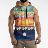 Hawaii Beach Landscape Time-Lapse Sleeveless Hoodie Tropical Plumeria Flowers - Polynesian Pride
