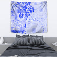 Fiji Masi With Hibiscus Tapa Tribal Tapestry Blue Pastel LT01 - Polynesian Pride