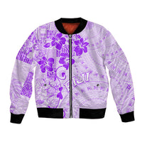 Fiji Masi With Hibiscus Tapa Tribal Bomber Jacket Purple Pastel LT01 Unisex Purple - Polynesian Pride