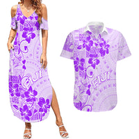 Fiji Masi With Hibiscus Tapa Tribal Couples Matching Summer Maxi Dress and Hawaiian Shirt Purple Pastel LT01 Purple - Polynesian Pride