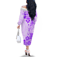Fiji Masi With Hibiscus Tapa Tribal Family Matching Off Shoulder Long Sleeve Dress and Hawaiian Shirt Purple Pastel LT01 - Polynesian Pride