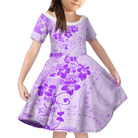 Fiji Masi With Hibiscus Tapa Tribal Family Matching Off Shoulder Maxi Dress and Hawaiian Shirt Purple Pastel LT01 Daughter's Dress Purple - Polynesian Pride