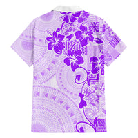 Fiji Masi With Hibiscus Tapa Tribal Family Matching Off Shoulder Short Dress and Hawaiian Shirt Purple Pastel LT01 - Polynesian Pride