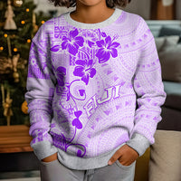 Fiji Masi With Hibiscus Tapa Tribal Kid Ugly Christmas Sweater Purple Pastel LT01 - Polynesian Pride