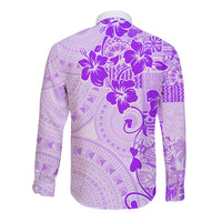 Fiji Masi With Hibiscus Tapa Tribal Long Sleeve Button Shirt Purple Pastel LT01 - Polynesian Pride