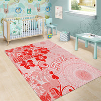 Fiji Masi With Hibiscus Tapa Tribal Area Rug Red Pastel LT01 - Polynesian Pride
