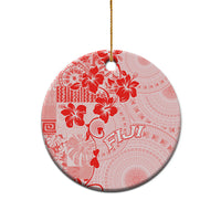 Fiji Masi With Hibiscus Tapa Tribal Ceramic Ornament Red Pastel LT01 - Polynesian Pride