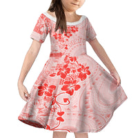 Fiji Masi With Hibiscus Tapa Tribal Family Matching Off Shoulder Maxi Dress and Hawaiian Shirt Red Pastel LT01 Daughter's Dress Red - Polynesian Pride