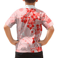 Fiji Masi With Hibiscus Tapa Tribal Kid Hawaiian Shirt Red Pastel LT01 - Polynesian Pride