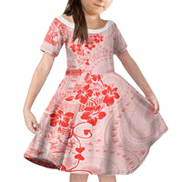 Fiji Masi With Hibiscus Tapa Tribal Kid Short Sleeve Dress Red Pastel LT01 KID Red - Polynesian Pride