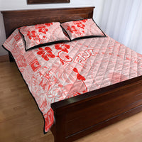 Fiji Masi With Hibiscus Tapa Tribal Quilt Bed Set Red Pastel LT01 - Polynesian Pride