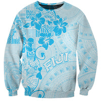 Fiji Masi With Hibiscus Tapa Tribal Sweatshirt Sky Blue Pastel LT01 Unisex Blue - Polynesian Pride