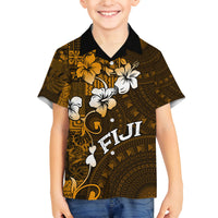 Fiji Masi With Hibiscus Tapa Tribal Family Matching Summer Maxi Dress and Hawaiian Shirt Gold Version LT01 Son's Shirt Gold - Polynesian Pride