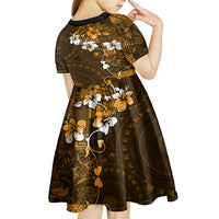 Fiji Masi With Hibiscus Tapa Tribal Kid Short Sleeve Dress Gold Version LT01 - Polynesian Pride