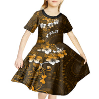 Fiji Masi With Hibiscus Tapa Tribal Kid Short Sleeve Dress Gold Version LT01 - Polynesian Pride