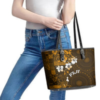 Fiji Masi With Hibiscus Tapa Tribal Leather Tote Bag Gold Version LT01 - Polynesian Pride