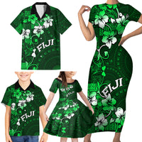 Fiji Masi Family Matching Short Sleeve Bodycon Dress and Hawaiian Shirt Fijian Hibiscus Tapa Green Version LT01 - Polynesian Pride