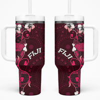 Fiji Masi Tumbler With Handle Fijian Hibiscus Tapa Pink Version