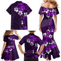 Fiji Masi Family Matching Mermaid Dress and Hawaiian Shirt Fijian Hibiscus Tapa Purple Version LT01 - Polynesian Pride