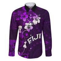 Fiji Masi Family Matching Puletasi Dress and Hawaiian Shirt Fijian Hibiscus Tapa Purple Version LT01 Dad's Shirt - Long Sleeve Purple - Polynesian Pride
