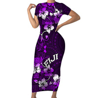 Fiji Masi Family Matching Short Sleeve Bodycon Dress and Hawaiian Shirt Fijian Hibiscus Tapa Purple Version LT01 Mom's Dress Purple - Polynesian Pride