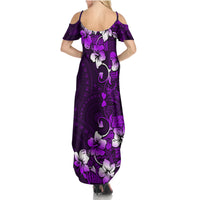 Fiji Masi Family Matching Summer Maxi Dress and Hawaiian Shirt Fijian Hibiscus Tapa Purple Version LT01 - Polynesian Pride