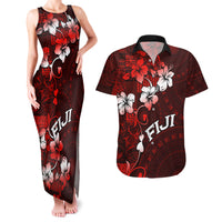 Fiji Masi Couples Matching Tank Maxi Dress and Hawaiian Shirt Fijian Hibiscus Tapa Red Version LT01 Red - Polynesian Pride