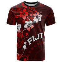 Fiji Masi T Shirt Fijian Hibiscus Tapa Red Version LT01 Red - Polynesian Pride