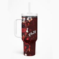Fiji Masi Tumbler With Handle Fijian Hibiscus Tapa Red Version