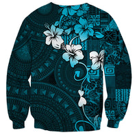 Fiji Masi Sweatshirt Fijian Hibiscus Tapa Sky Blue Version LT01 - Polynesian Pride