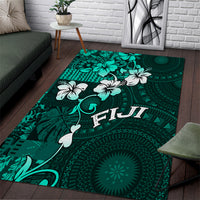 Fiji Masi Area Rug Fijian Hibiscus Tapa Turquoise Version LT01 Turquoise - Polynesian Pride