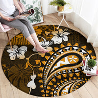 Fiji Masi Paisley With Hibiscus Tapa Round Carpet Gold Version LT01 - Polynesian Pride