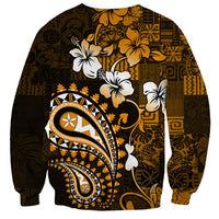 Fiji Masi Paisley With Hibiscus Tapa Sweatshirt Gold Version LT01 - Polynesian Pride