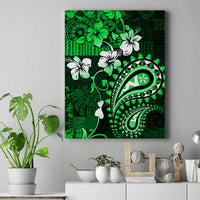 Fiji Masi Paisley With Hibiscus Tapa Canvas Wall Art Green Version LT01 Green - Polynesian Pride