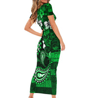 Fiji Masi Paisley With Hibiscus Tapa Short Sleeve Bodycon Dress Green Version LT01 - Polynesian Pride