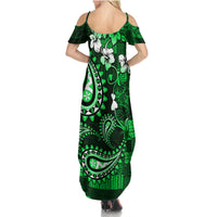 Fiji Masi Paisley With Hibiscus Tapa Summer Maxi Dress Green Version LT01 - Polynesian Pride