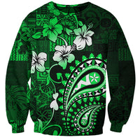 Fiji Masi Paisley With Hibiscus Tapa Sweatshirt Green Version LT01 Unisex Green - Polynesian Pride