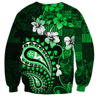 Fiji Masi Paisley With Hibiscus Tapa Sweatshirt Green Version LT01 - Polynesian Pride