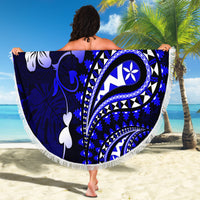 Fiji Masi Paisley With Hibiscus Tapa Beach Blanket Navy Blue Version LT01 - Polynesian Pride