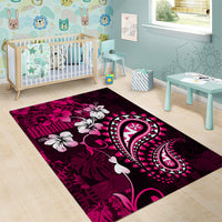 Fiji Masi Paisley With Hibiscus Tapa Area Rug Pink Version LT01 - Polynesian Pride