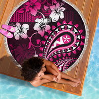 Fiji Masi Paisley With Hibiscus Tapa Beach Blanket Pink Version LT01 - Polynesian Pride