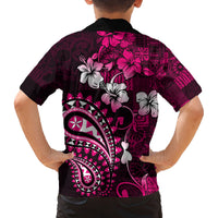 Fiji Masi Paisley With Hibiscus Tapa Family Matching Off Shoulder Maxi Dress and Hawaiian Shirt Pink Version LT01 - Polynesian Pride