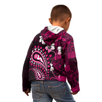 Fiji Masi Paisley With Hibiscus Tapa Kid Hoodie Pink Version LT01 - Polynesian Pride